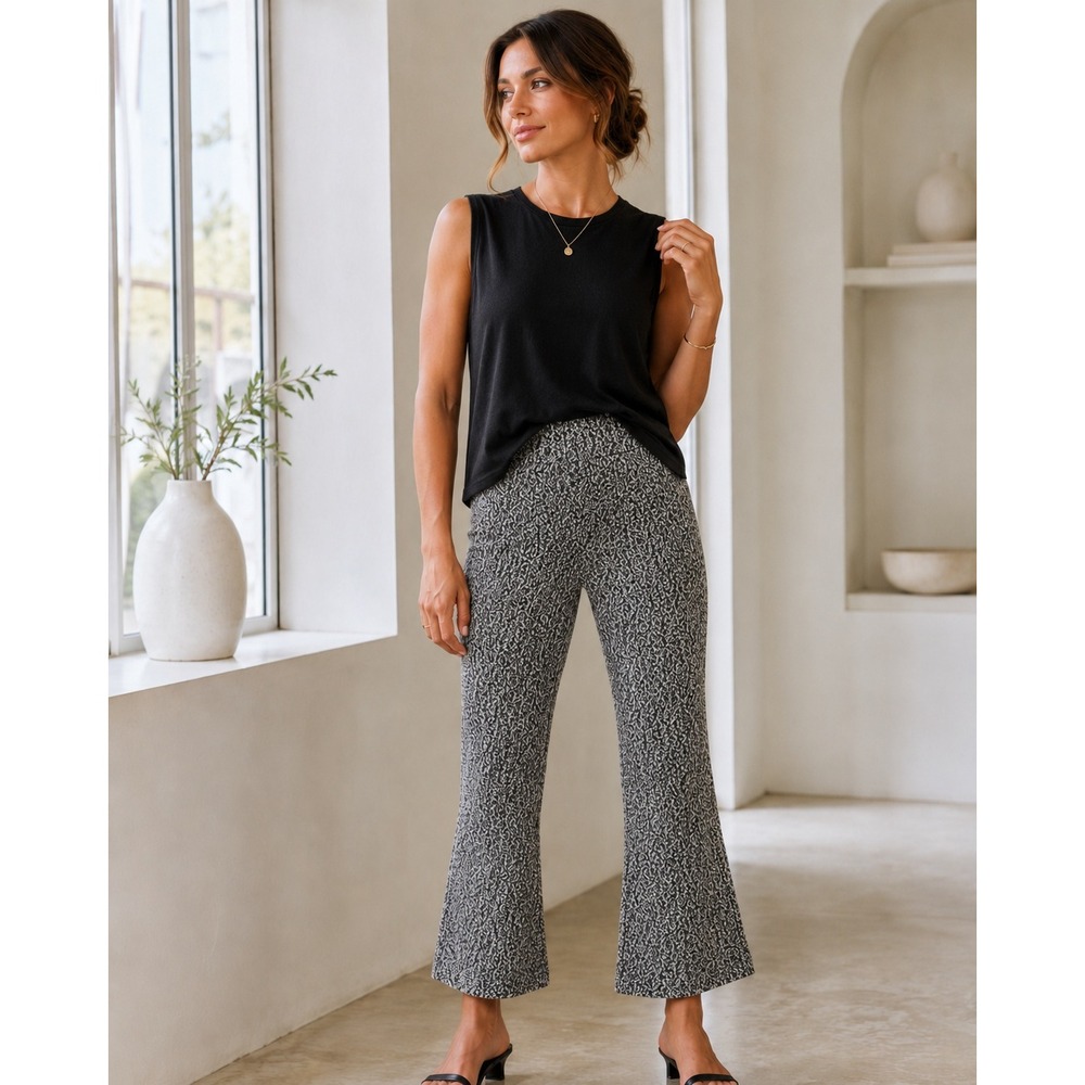 Anthropologie The Essential Crop Flare Pants XL Black White Speckled Pull On